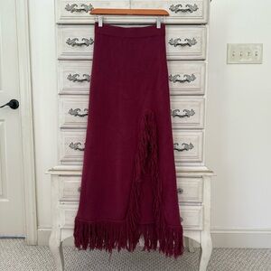 Vici Burgundy Maxi Skirt with Fringe